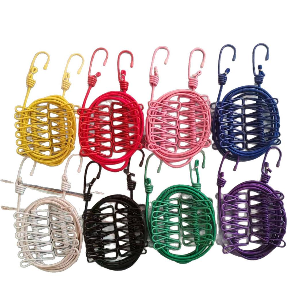 Portable Travel Clothesline 12 Clips Windproof Elastic Laundry Line for Camping Hotel