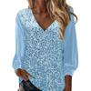 Womens Sequin Tops V Neck Sparkly Glitter Blouses Loose Long Sleeve Holiday Evening Party Shiny Dressy Shirts