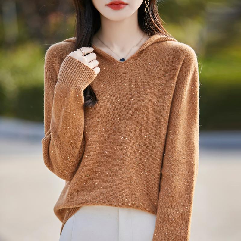 Женский кашемировый свитер Qinghe Cashmere 30% Кашемир 70% Шерсть Осенне-зимний кашемировый пуловер Мягкий и теплый