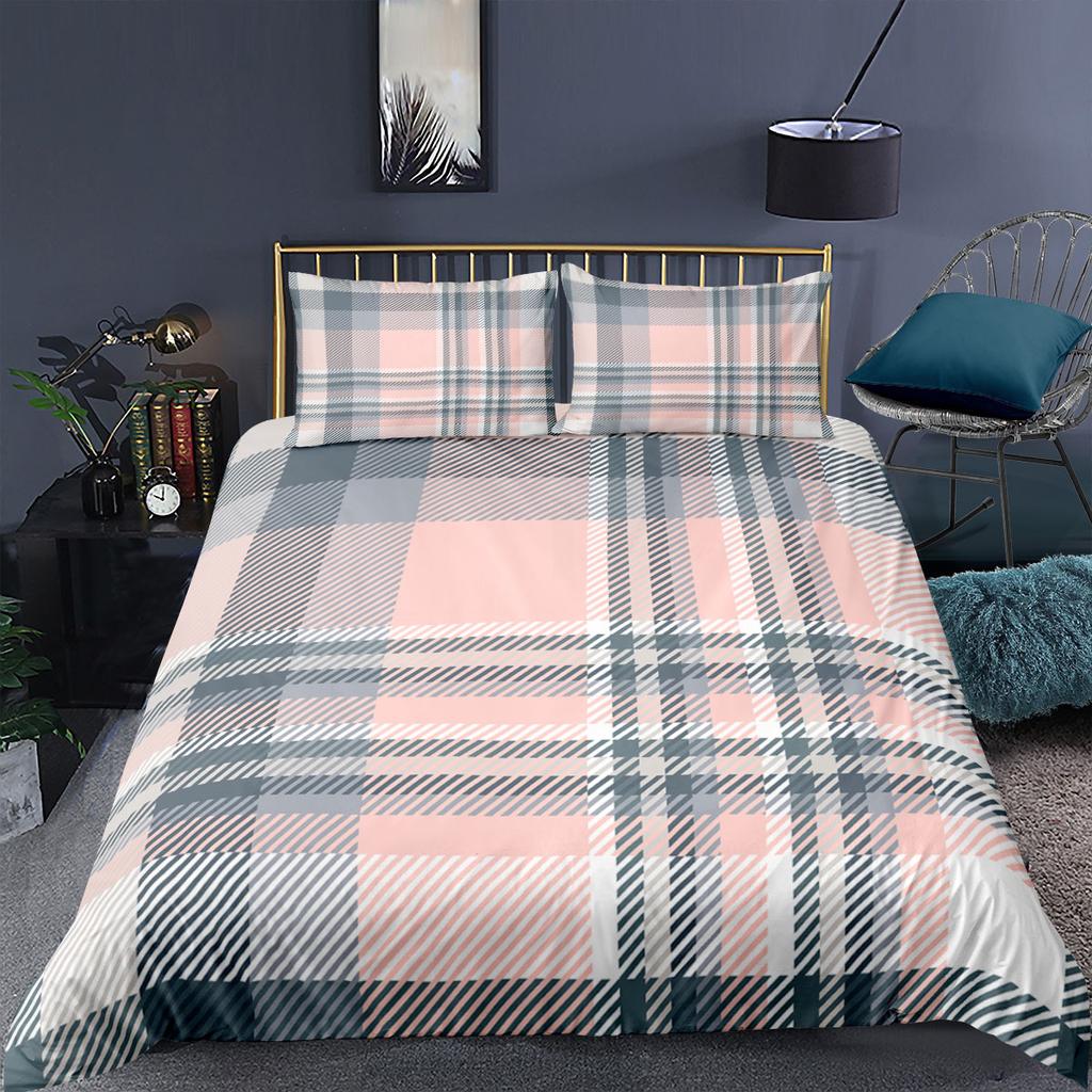 Checkered Striped Bedding Set Washable and Easy To Dry Down Duvet and Pillowcase 2/3 Pieces AU/US/DE Full Size Home Decor
