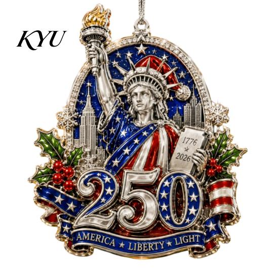 Patriotic Gift for Friends 250th Anniversary Christmas Ornament, Acrylic Hanging Decor Car Rear View Mirror Accessories with Eagle Santa Liberty Bell,