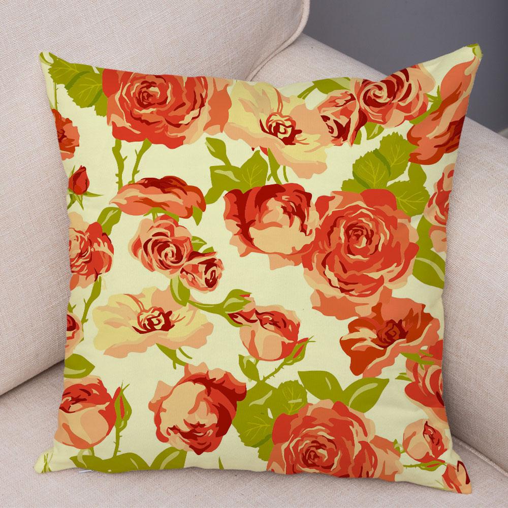 Rose Red Flower Pillowcase Decorative Bird Flower Plant Pillowcase Cushion Sofa Home Car