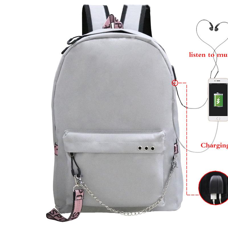 Blank Backpack USB Chain Webbing Bag Casual Student Schoolbag Heat Transfer Solid Color Backpack Support Making