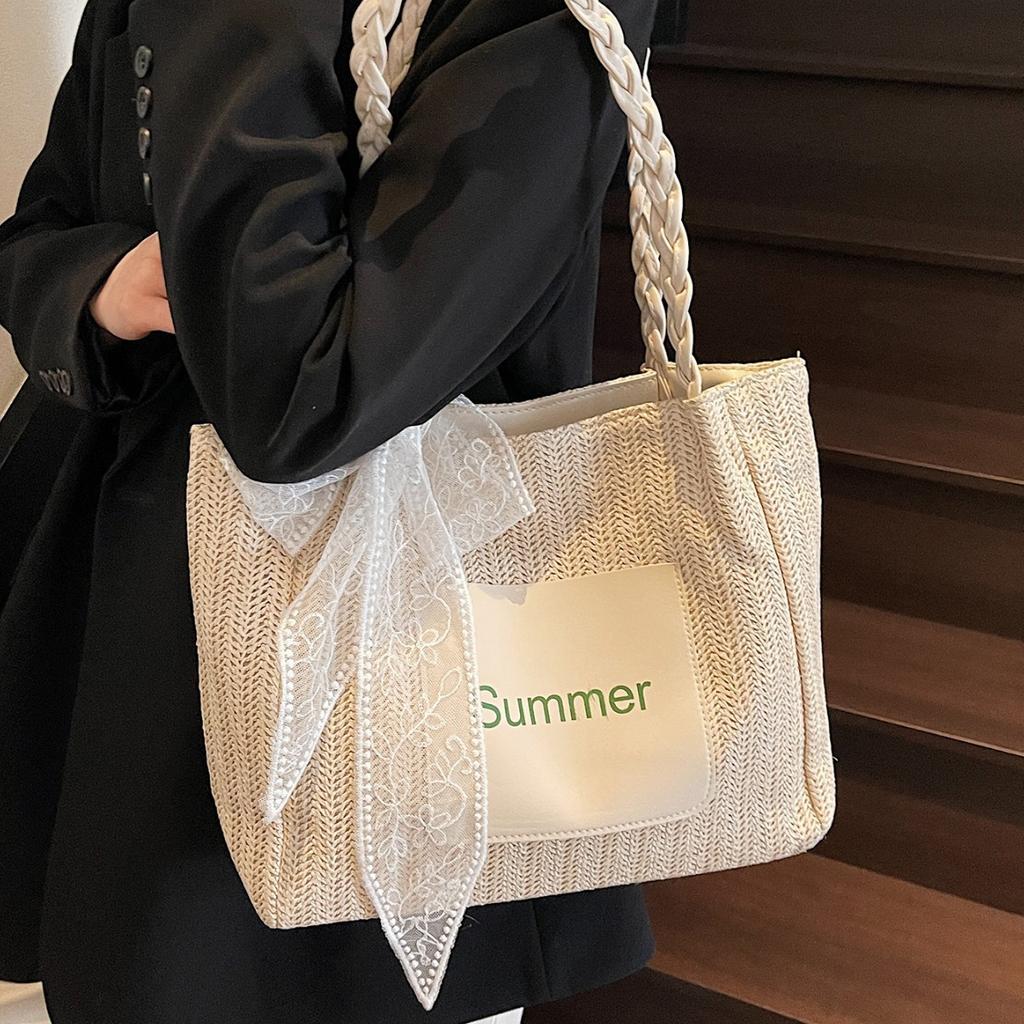 Large-capacity Woven Bag Women's Summer New Simple Shoulder Handbag Commuter Tote Bag