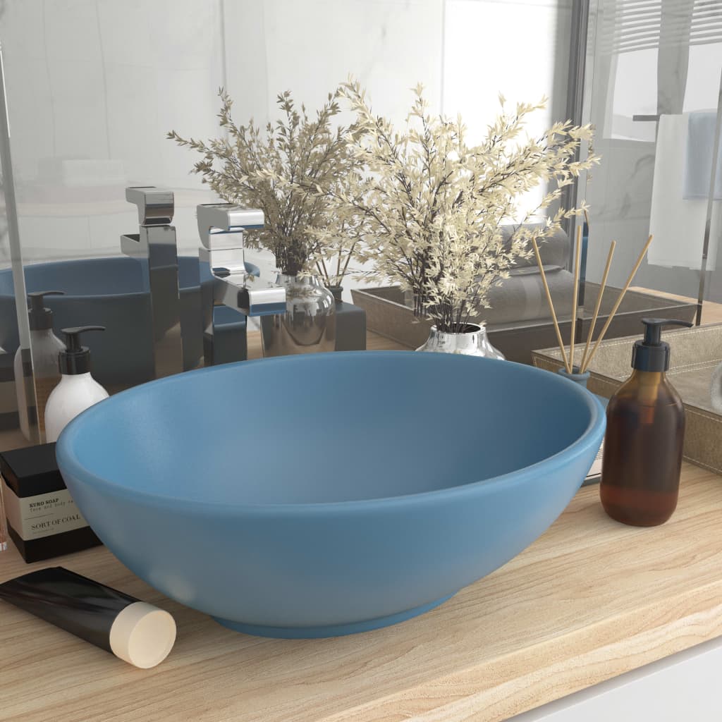 Luxury Oval Wash Basin Matte Light Blue 40 x 33 cm Ceramic