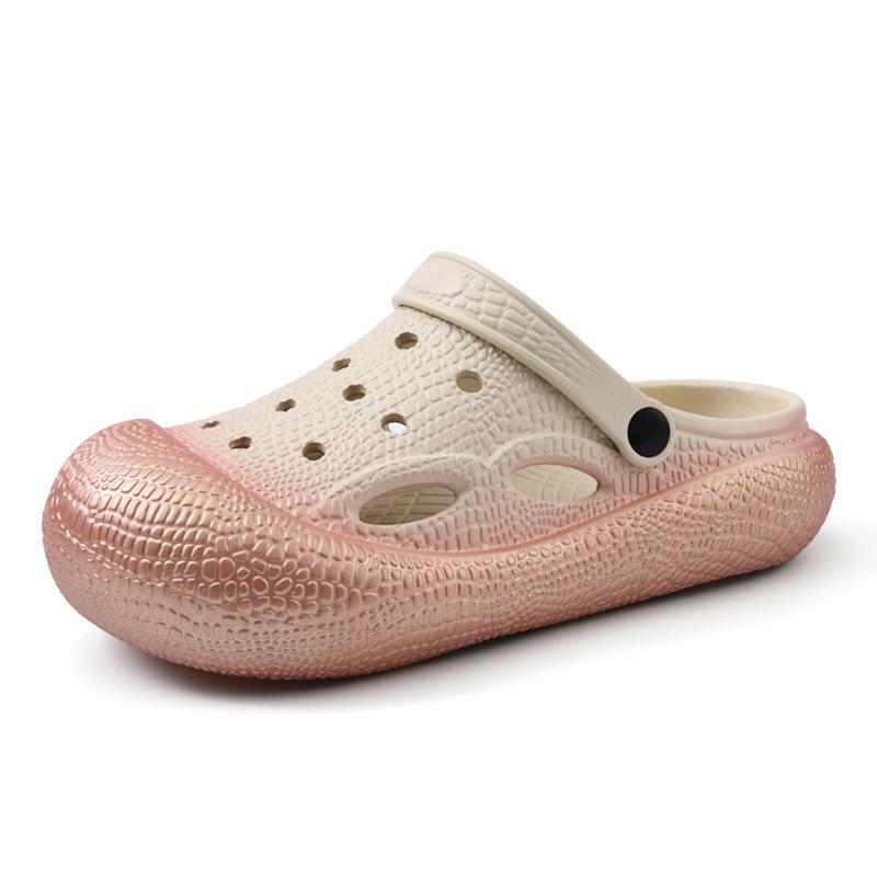 Туфли с дырками женские новые летние для улицы на высокой толстой подошве с закрытым носком, шлепанцы для пары, нескользящие, полые, дышащие, прохладные