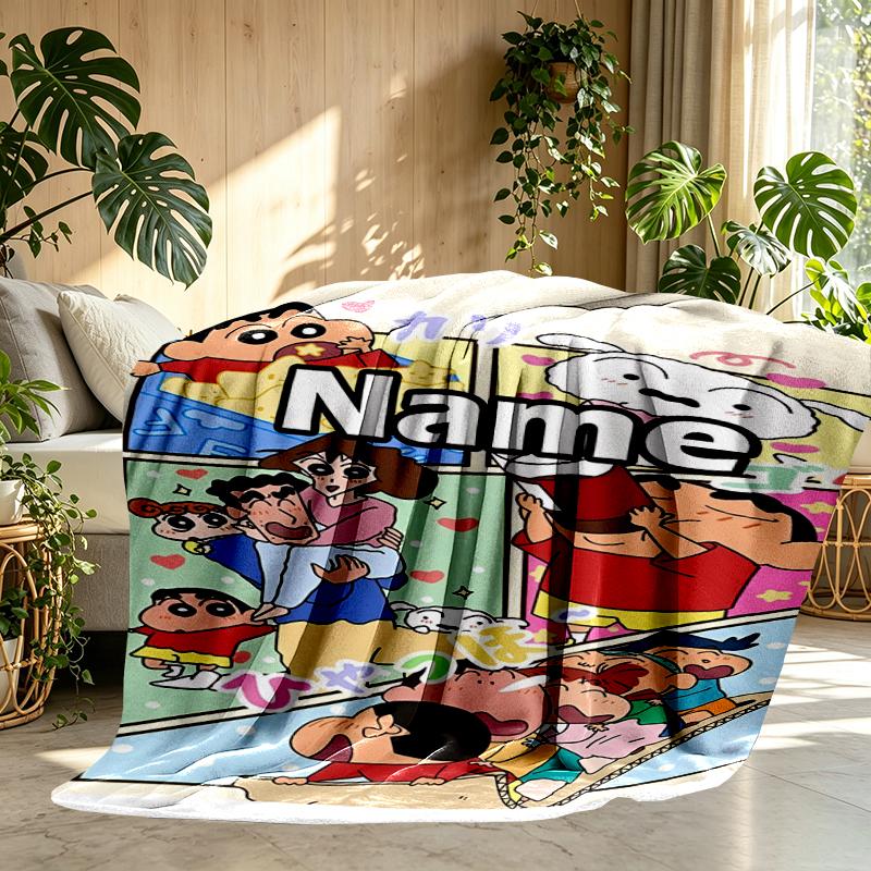 Custom Name Personalized Crayon Shin Print Blanket, Home Decor, Bedroom, Sofa, Camping, Couch, Gifts for Birthday Christmas