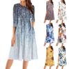 Women's Casual Fashion Round Neck Three Quarter Sleeve Print Midi Dress