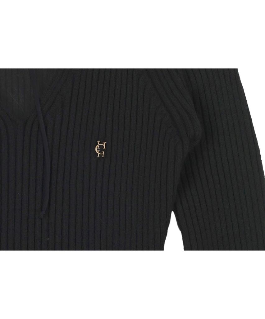 HARDCORE HAPPINESS V-Neck Open Tie Knit_Black