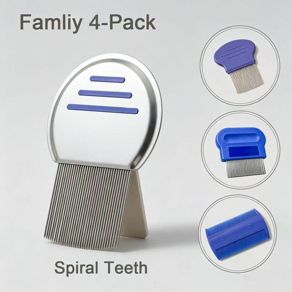 Stainless Steel Lice Comb Set Pack of 4 Durable Nit Removers for Family Use Professional Hair Care Tools for Adults and Kids