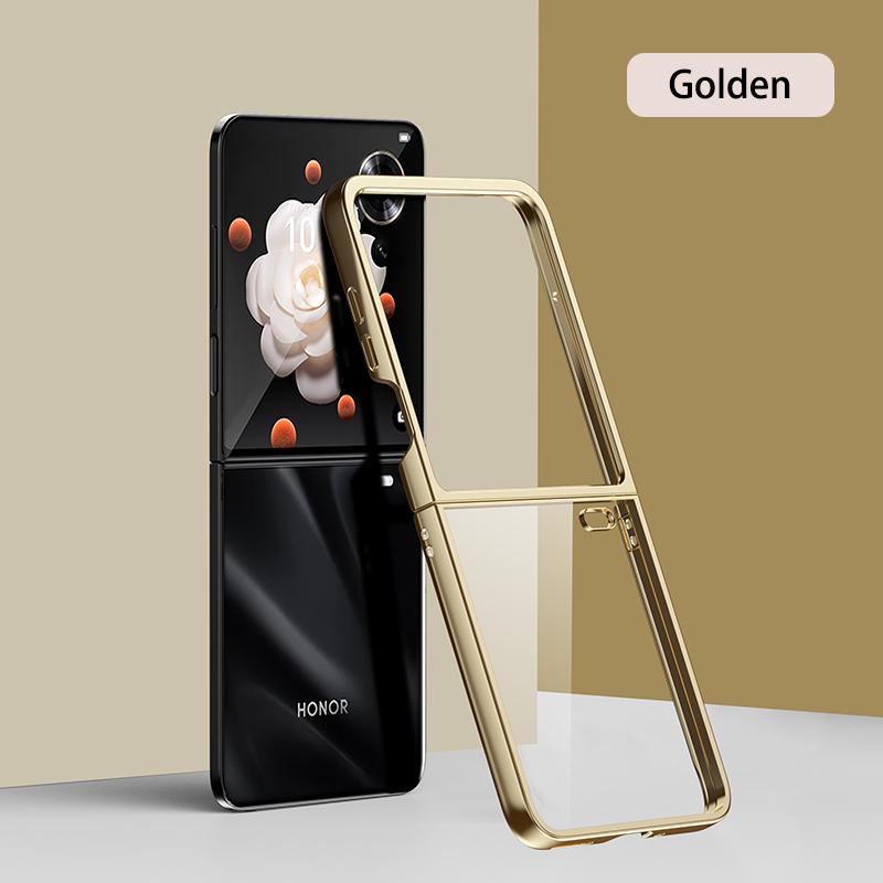 Кейс для Назначение Honor Magic V Flip MagicV VFlip Ультратонкий Твердый Гальванический Цветной / Разделенный корпус Прозрачный защитный чехол Ударопрочный Задний корпус Защита от падения