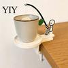 Tea Bag Holder for Glass Cup Fishing Man with Coaster, Cute Stick Figure Minimalist Anti-drip Coaster Holder, Funny Desk Drip Catcher, Novelty