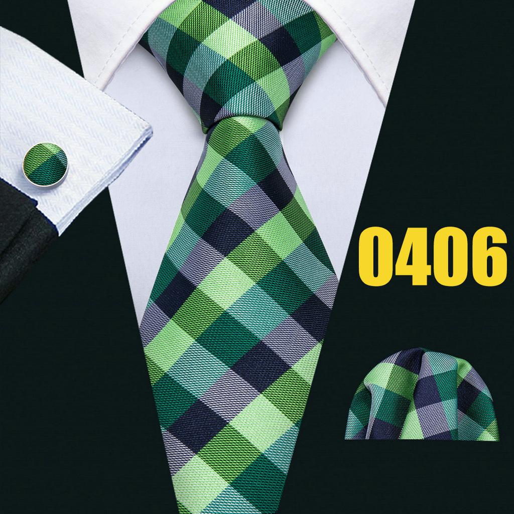 Barry.Wang Mens Fashion Tartan Plaid Ties Hanky Cufflinks Formal Wedding Casual