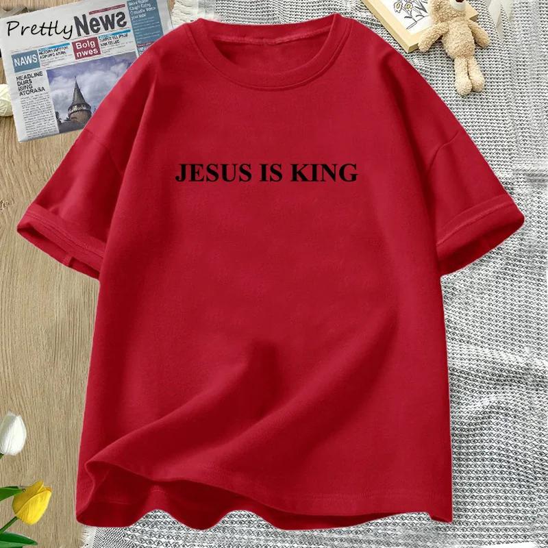 JESUS IS KING Графические футболки Христианская футболка Воскресное служение Религиозная вера Футболка Хлопок Короткий рукав Женская одежда Топы