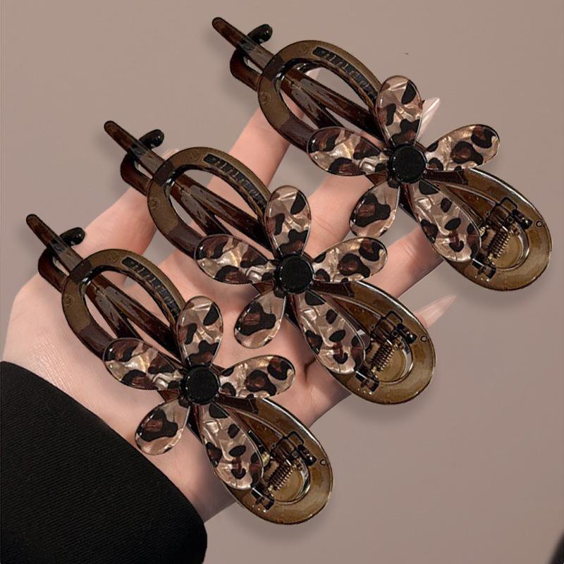 Заколка для волос высокого класса в стиле французского ретро с леопардовым принтом: Универсальное украшение для волос в виде цветка для причесок «пучок»