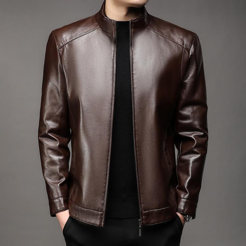 Кожаная куртка мужская осенне-зимняя новая мужская одежда воротник-стойка мягкая кожаная куртка для мужчин среднего возраста свободная и повседневная
