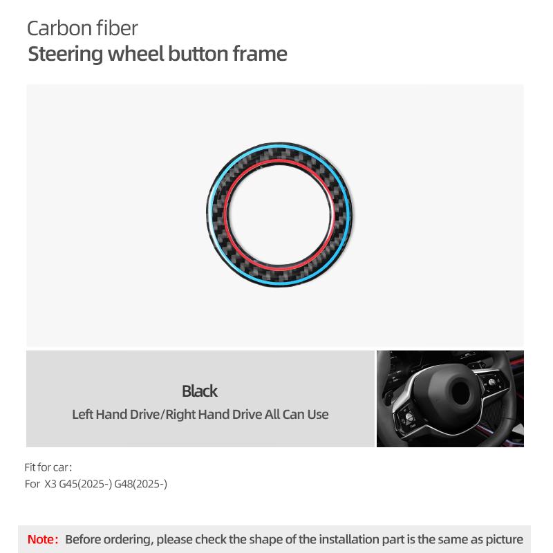 For BMW X3 G45 G48 2025- Carbon Fiber Steering Wheel Button Frame Sticker Emblem Trim Ring Car Interior Decor Accessories FW6