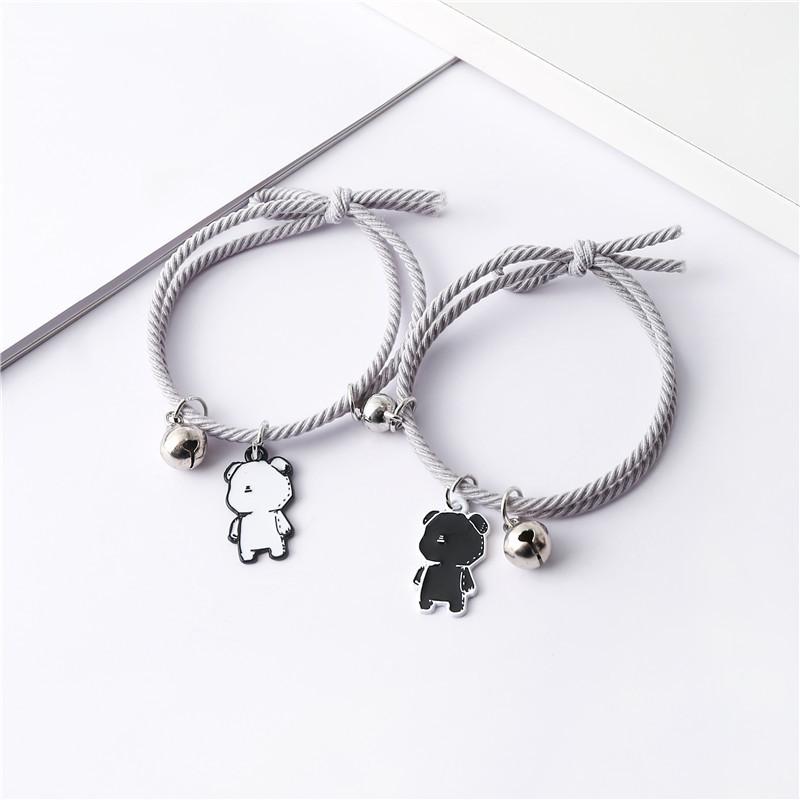 CANXING 2pcs Black and White Cut-out Bear Bracelet Women Lover's Couple Magnet Charm Female Male Paired Friendship Jewelry