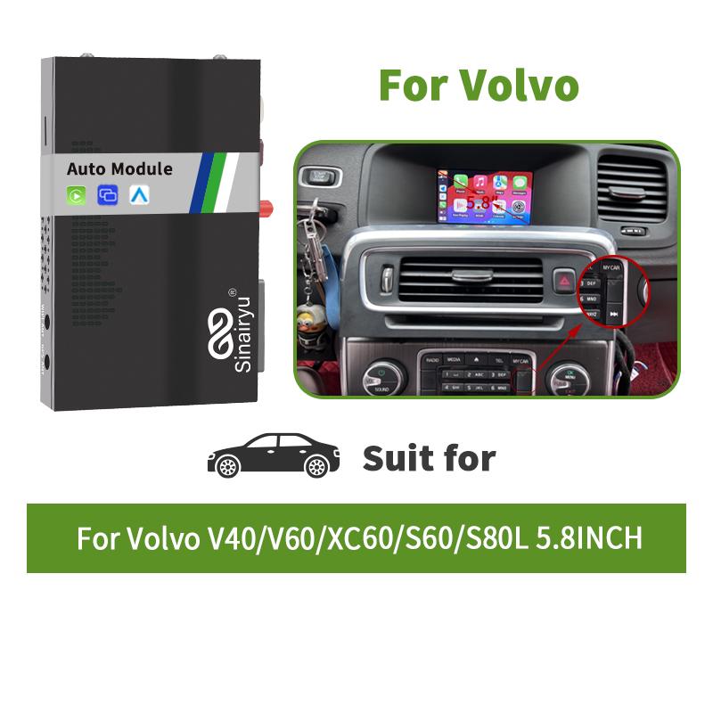 Sinairyu Беспроводной комплект CarPlay Android Auto, совместимый с Volvo S60 V40 V60 XC60 S80L 2015-2019 Mirror-Link