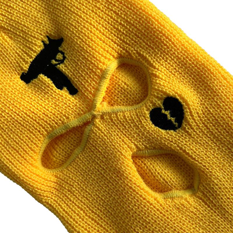 Балаклава с 3 отверстиями, полнолицевая маска, вышитое изображение пистолета, разбитого сердца, вязаные шапки, армейский тактический лыжный чехол для велоспорта, капюшон, шлем для мотоцикла