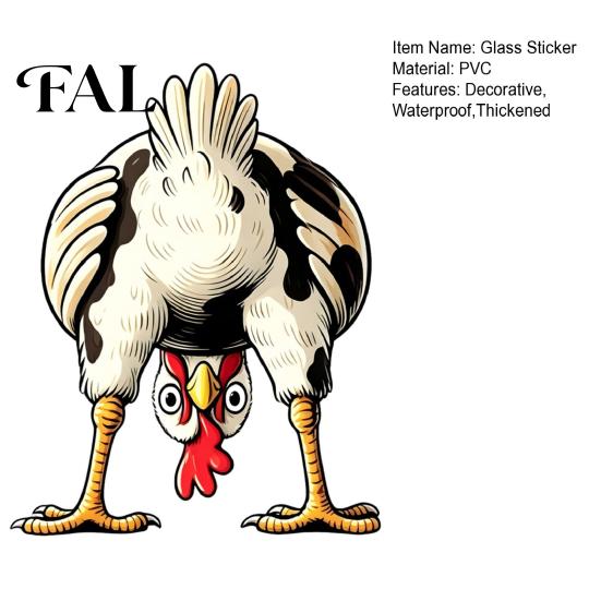 Holiday Party Window Ornament Funny Chicken Static Cling, Upside Down Rooster Glass Sticker, Privacy Film for Bathroom Waterproof Non-adhesive