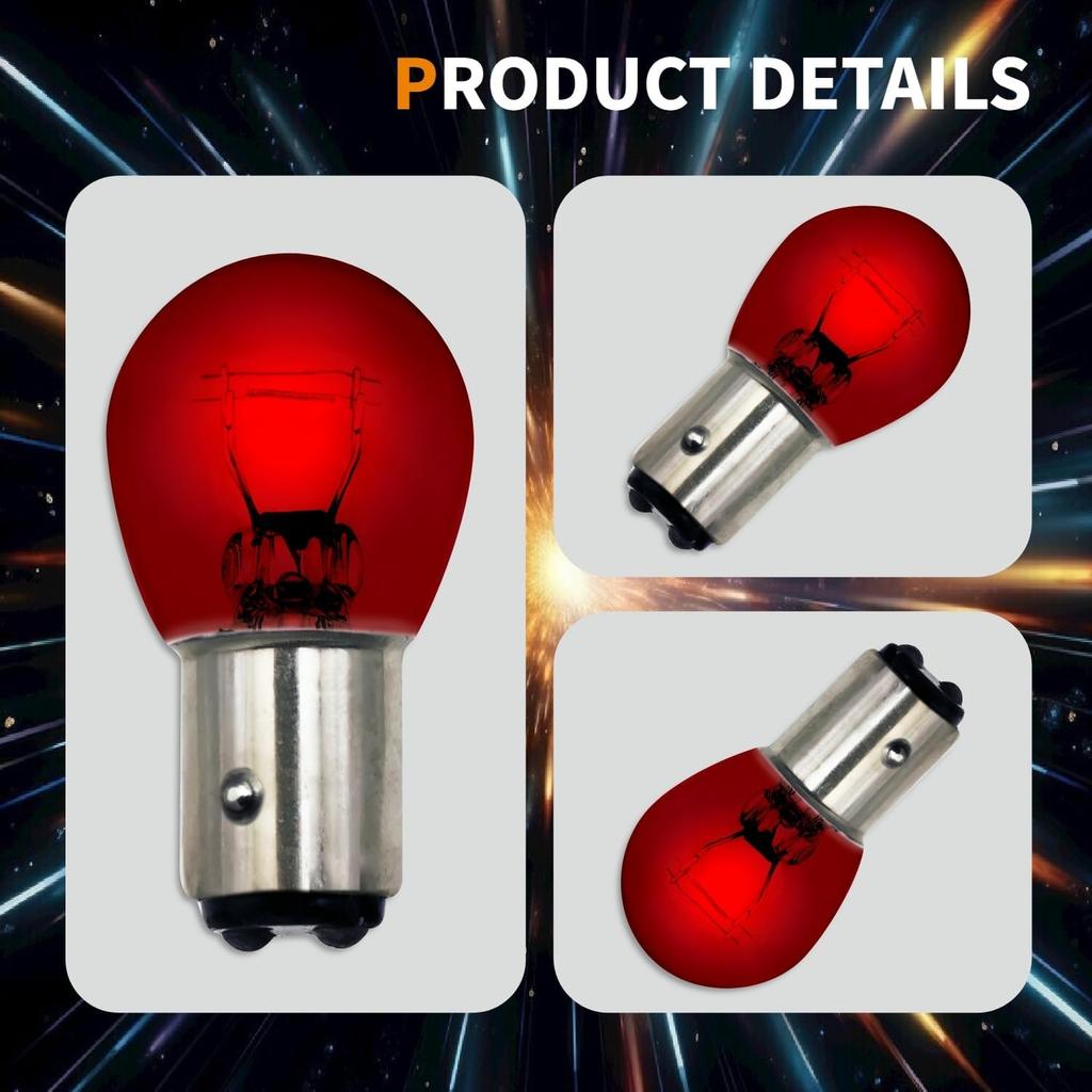 1157 Red Bulbs 10 Pack,S25 Red Tail Light Bulb 12V 21W/5W Miniature Tail Light Turn Signal Brake Light Bulb,P21W 2357 7528 2057 1016 Automotive Light