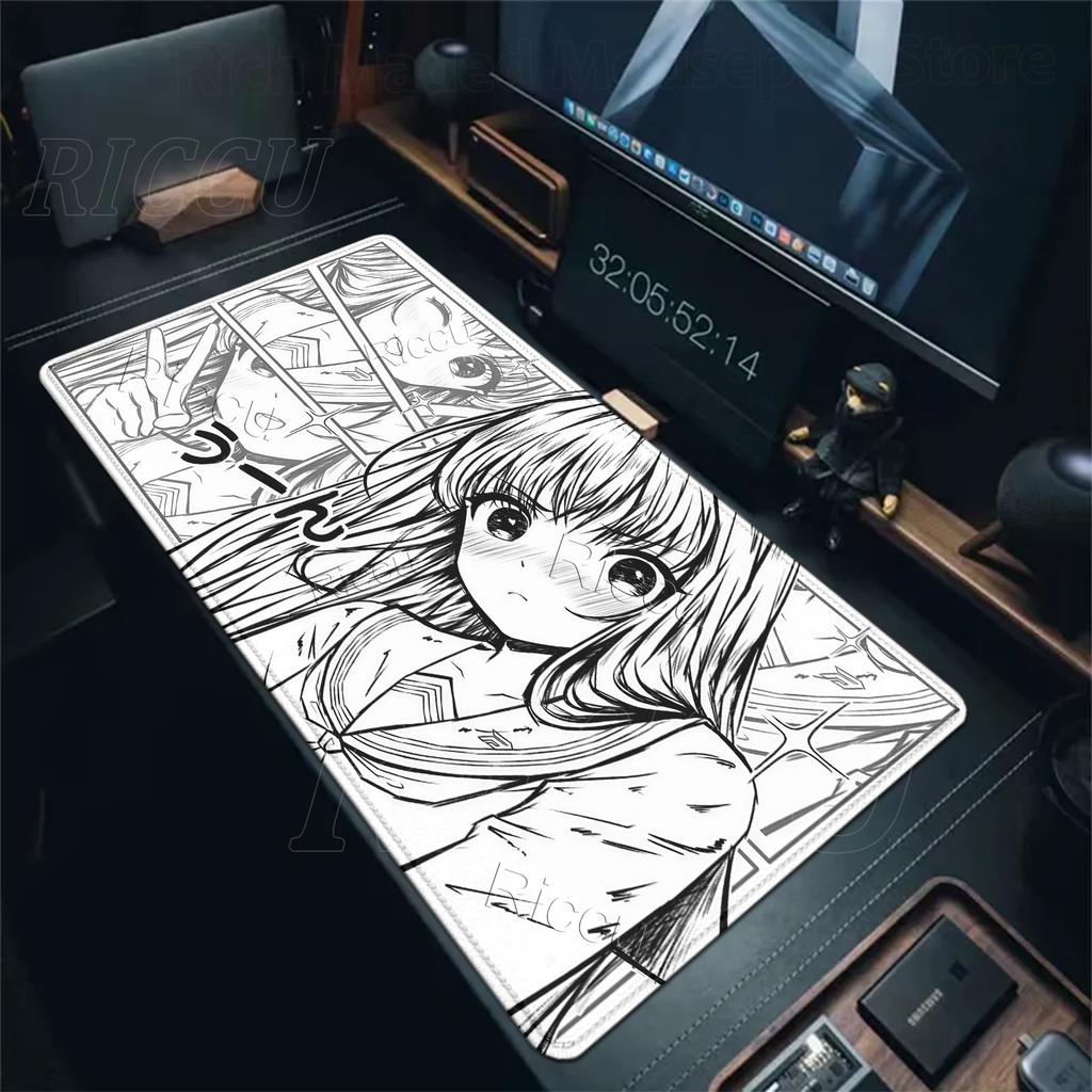 Large Size Anime Girl Mouse Pads Computer Mechanical Keyboard Carpet E-sports Gaming Office Aesthetics Stitched Edge Rubber Rugs