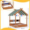Sandbox with Sun Protection, Playhouse Design, with Toy Set, Treated Solid Wood, 124 x 116 x 146 cm, Green