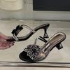 Мода Liyke Вечеринка на открытом воздухе Мода Хрустальный цветок Женские тапочки Прозрачные сандалии Стразы Низкий каблук Мюли Шлепанцы Обувь для женщин