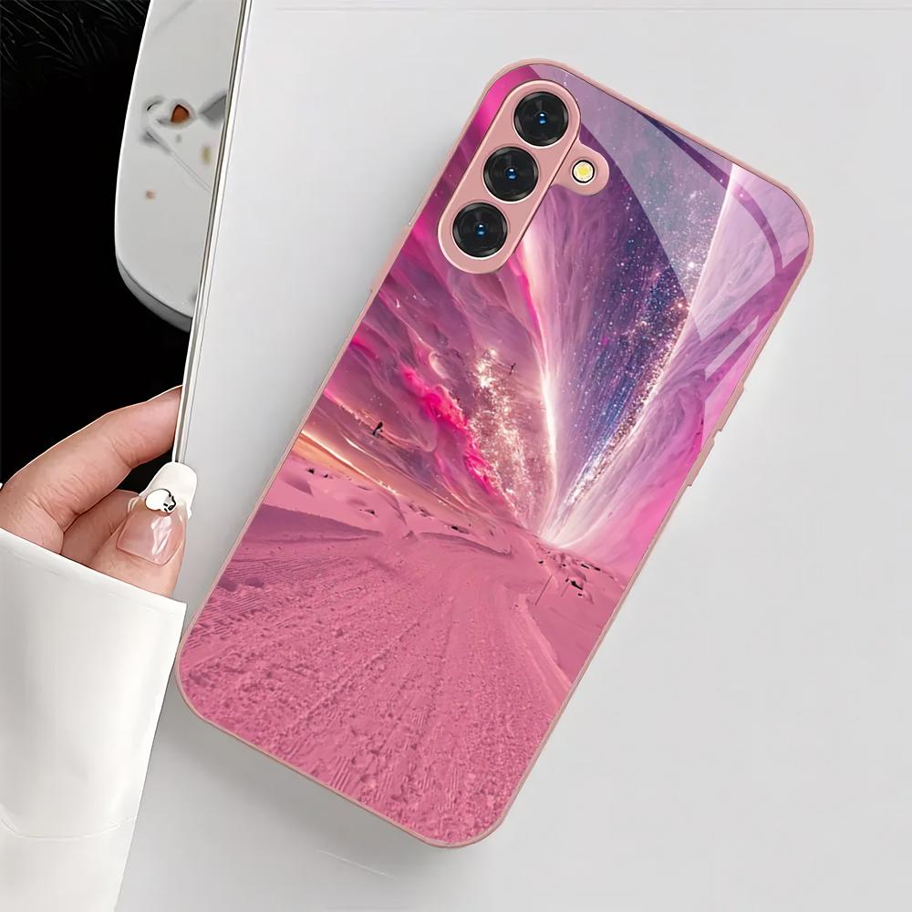 Креативный розовый стеклянный чехол для телефона, подходящий для Samsung Galaxy S26 S25 S24 S23 S22 S20 FE/Ultra/Plus, противоударная задняя крышка
