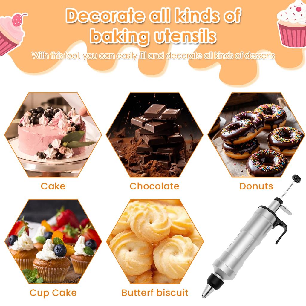 Stainless Steel Cake Cream Decorating Gun Cookie Making Machine Piping Nozzles Mold Pastry Syringe Extruder Kitchen Baking Tools