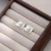 S925 Sterling Silver Square Freshwater Pearl Ear Studs Frosted Earrings Women's Geometric Light Luxury Minority Design Fashion Earrings