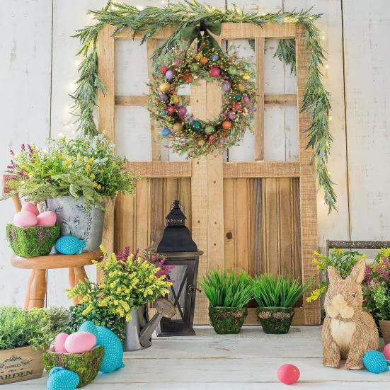 Венок из пасхальных яиц 17,7 дюймов, венок ручной работы с искусственными цветами, весенний декор яиц, цветной