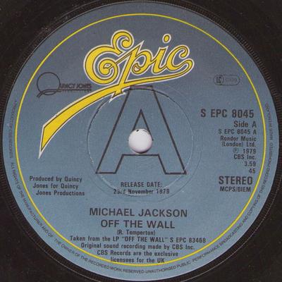 7-дюймовая пластинка МАЙКЛ ДЖЕКСОН - Off The Wall / Working Day And Nigh SEPC8045PROMO EPIC 1979 UK Соул/Фанк Б/У