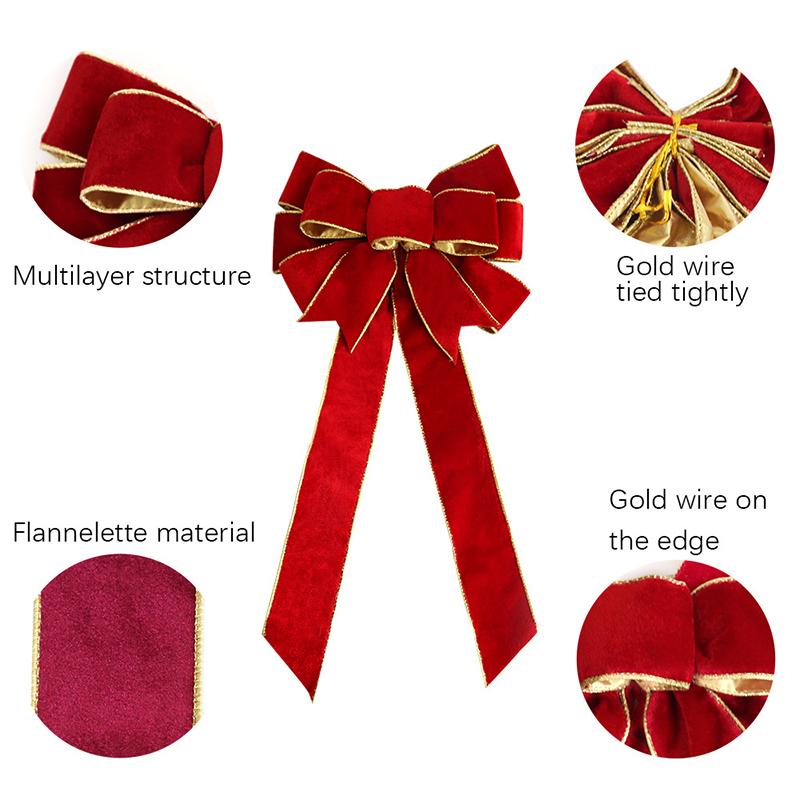 Christmas Big Ribbon Bow Outdoor Front Door Decorations Christmas Tree Hanging Red Bows New Year 2025 Supplies Home Ornaments
