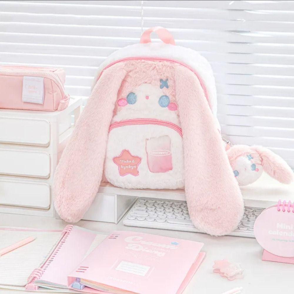 Rabbit Cute Cat Backpack Preppy Style Plush Shoulder Bag Sweet Idol Photocard Pouch Itabag Outdoor