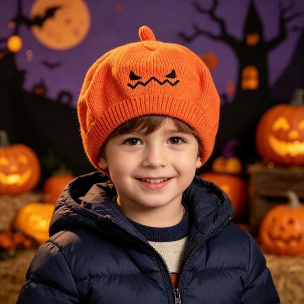 Jacquard Knit Pumpkin Beret Hat Warm Lining Pullover Hat Knitted Beanie Hat Cosplay Costume