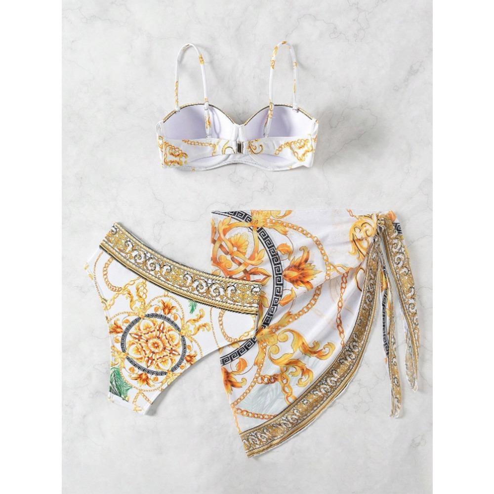 Европейский и американский новый цельный купальник с принтом на спине, женский бикини из трех частей