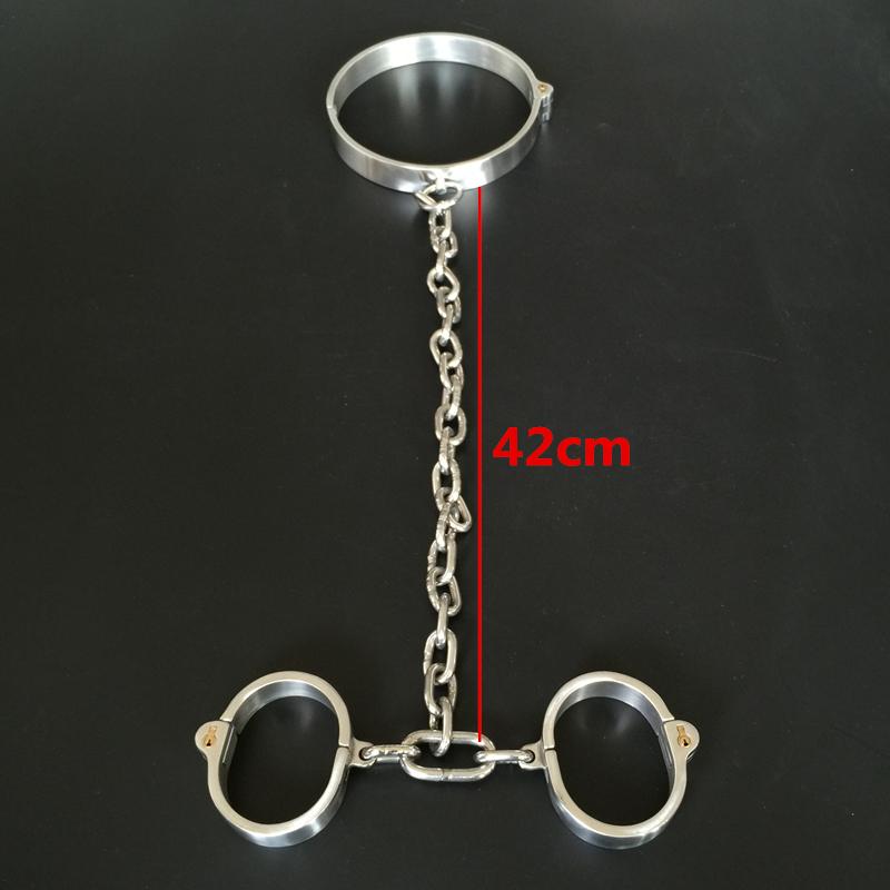 Новинка 2020, наручники с запирающимся шейным воротником из нержавеющей стали и цепочкой, удушающее кольцо, ограничители, фетиш SM, секс-игрушка для женщин