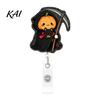 Pumpkin Badge Clip Halloween Retractable Reel, Cute And Grim Reaper Design, Acrylic Reel Smooth Pull Cord for Nurse Doctor Teacher ID Card Party Gift
