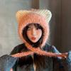 Plush Cute Cat Ear Hat Women's Winter Warm Ear Protection Pullover Hat Showing Face Small Versatile Fashion Knitted Wool Hat