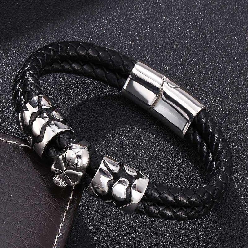 Punk Skull Stainless Steel Bracelets Bangles Of Men Leather Bracelets Men Jewelry New Arrival Male Wrist Band Gift