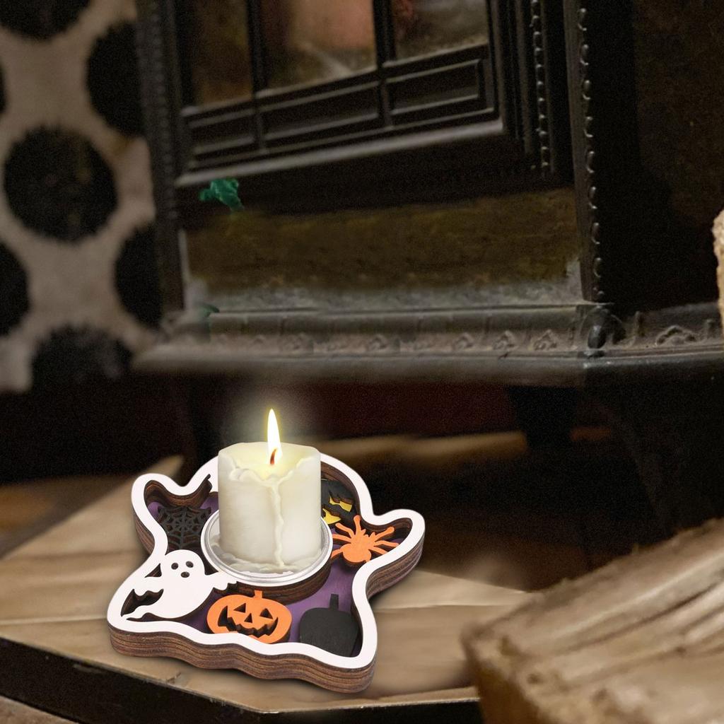 Halloween Wooden Candle Holders, Decorative Ornaments Candle Holders, Holiday Table Decorations