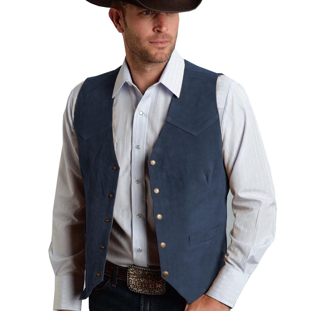 Мужской замшевый однобортный жилет Slim Fit Casual Western Denim Жилет 5 Пуговиц Модная Классическая Одежда