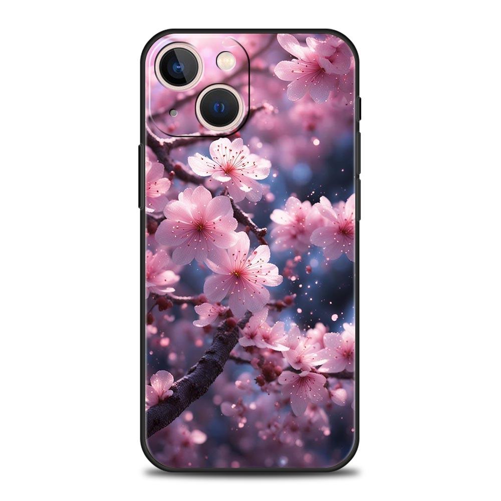 Чехол для телефона с цветами вишни для iPhone 17 16 15 Pro Max 11 12 13 14 7 8 Plus SE 2020 X XR XS Мягкий черный