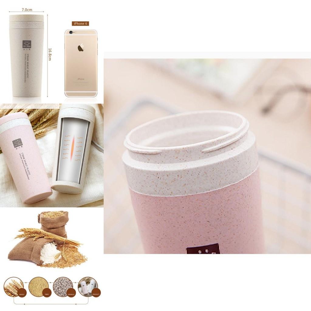 Экологически чистая двухслойная изолированная чашка из пшеничной соломы для использования на открытом воздухе и дома с крышкой