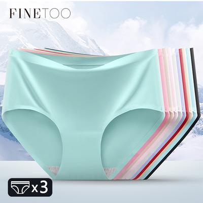FINETOO 3 шт. Бесшовное нижнее белье из ледяного шелка для женщин Сексуальные невидимые удобные трусики Женские трусики со средней посадкой Дышащее белье