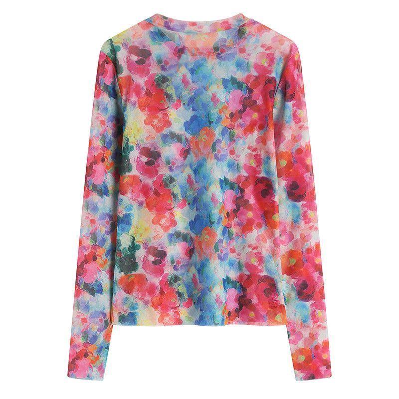 Кружевная сетчатая нижняя рубашка для женщин, тонкая летняя футболка с длинными рукавами и защитой от солнца, внутренняя футболка, верх