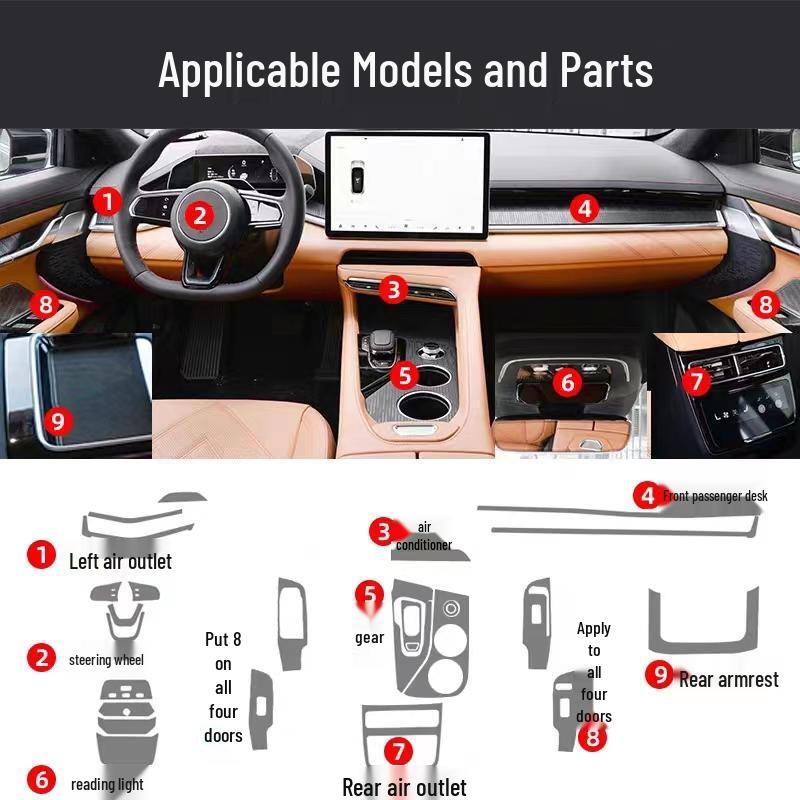 Zeekr 001 Smoked Headlight Film, Transparent Interior & Taillight Film, TPU Dashboard Screen Protector, Wear-Resistant