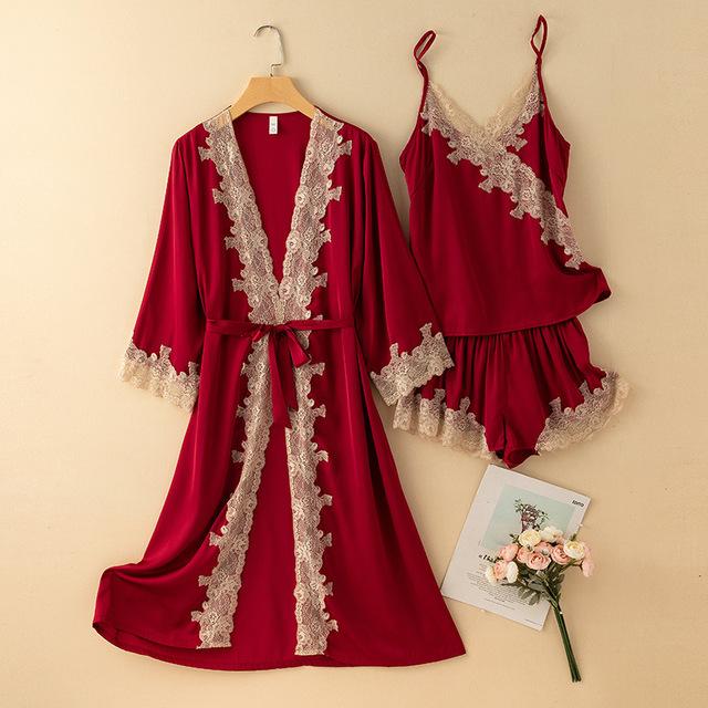 Пижамный комплект, одежда для отдыха, кружевной свадебный банный халат, шорты, костюм, сексуальная женская одежда для сна, летние атласные пижамы, домашняя одежда